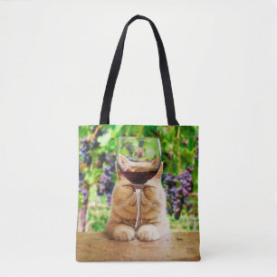 Bolso De Tela Gato con vidrio de vino