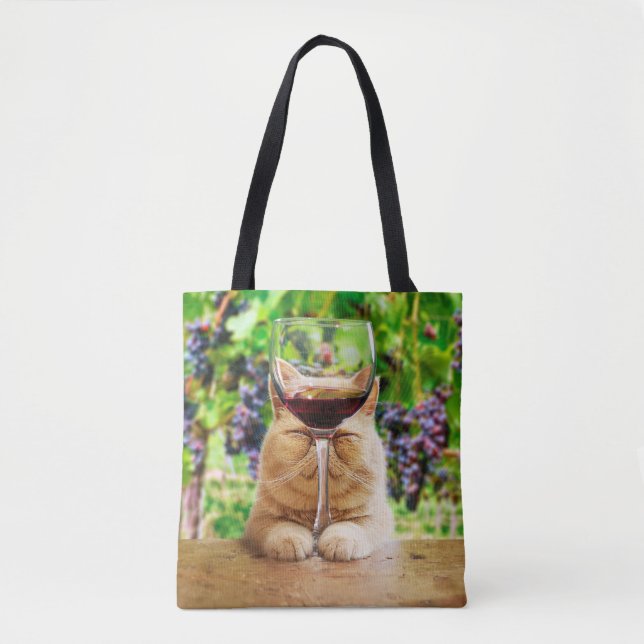 Bolso De Tela Gato con vidrio de vino (Anverso)