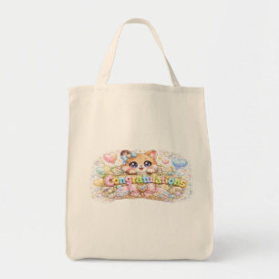 Bolso De Tela Gato Congratulatorio Kawaii Adorable Rosa Pastel F