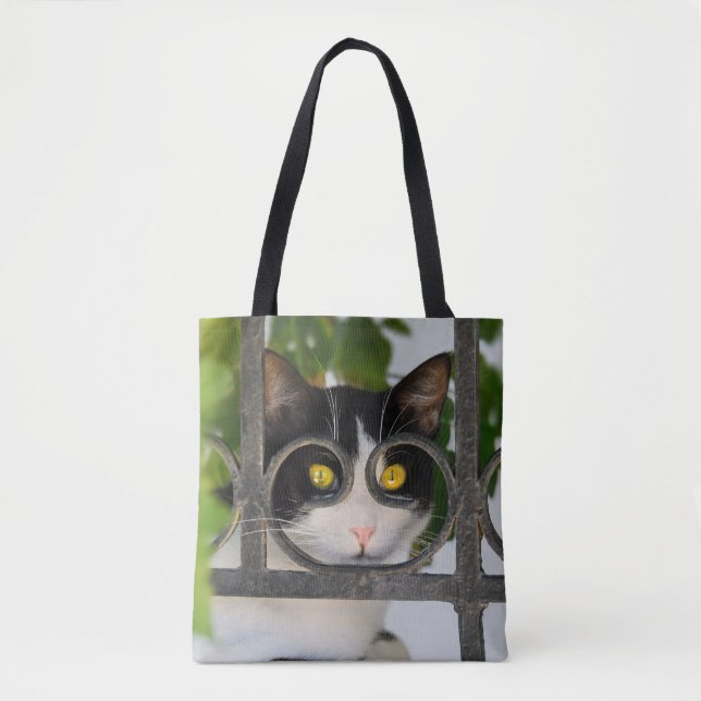 Bolso De Tela Gato curioso con espectáculos se vuelve gracioso e (Anverso)