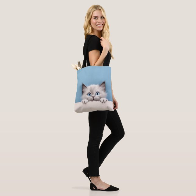Bolso De Tela Gato Cute Kitten Peeking Ragdoll (Puesto)