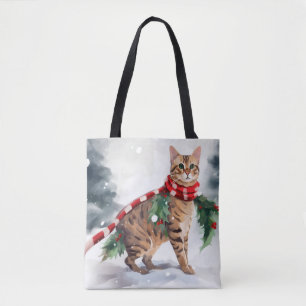 Bolso De Tela Gato de Bengala en Navidades de nieve