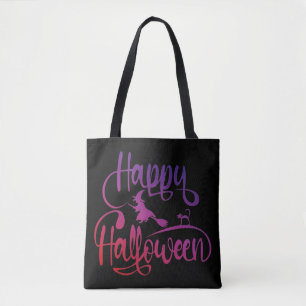Bolso De Tela Gato de bruja voladora feliz gradiente de Hallowee