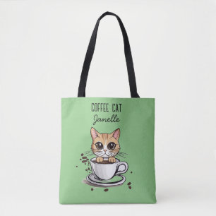 Bolso De Tela Gato de café verde divertido