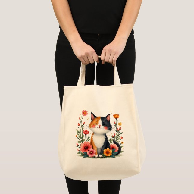 Bolso De Tela Gato de Calico Cute con estética de Cottagecore fl (Anverso (producto))