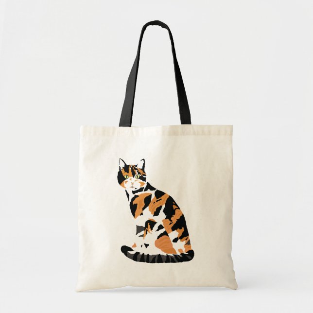 Bolso De Tela Gato de Calico sentado (Frente)