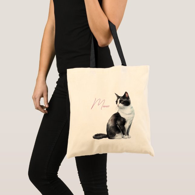 Bolso De Tela Gato de carne negro y blanco (Anverso (producto))