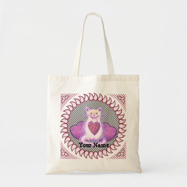 Bolso De Tela Gato de corazón revestido (Frente)