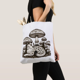 Bolso De Tela Gato de Cottagecore con hongos