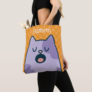 Bolso De Tela Gato de dibujos animados morado divertido, opción
