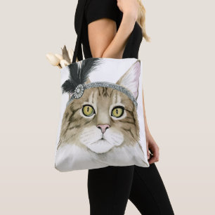 Bolso De Tela Gato de Downton el   adornado con las plumas