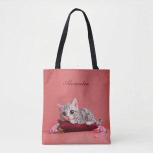 Bolso De Tela Gato de enero lindo con claveles