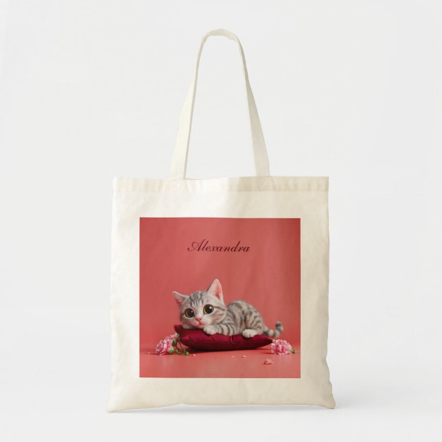 Bolso De Tela Gato de enero lindo con claveles (Frente)