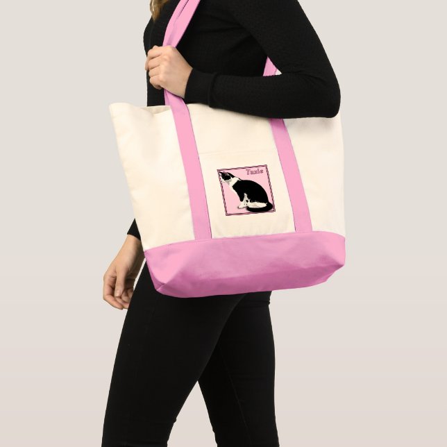 Bolso De Tela Gato de esmoquín negro y blanco personalizado (Anverso (producto))