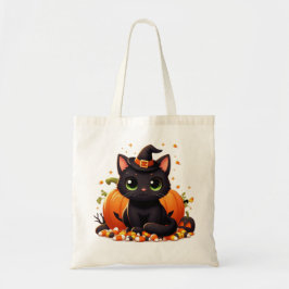 Bolso De Tela Gato de Halloween negro con calabaza y maíz dulce