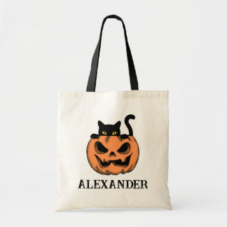 Bolso De Tela Gato de Halloween Vintage Personalizado Truco o Tr