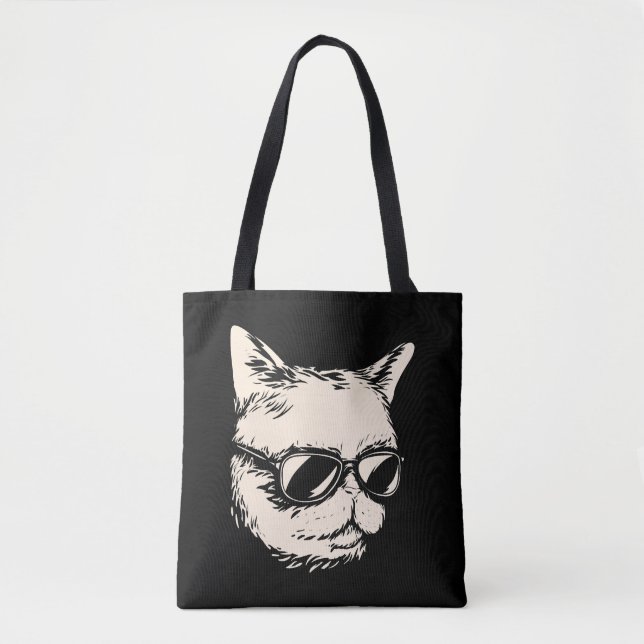 Bolso De Tela Gato de insignia con gafas de sol (Anverso)