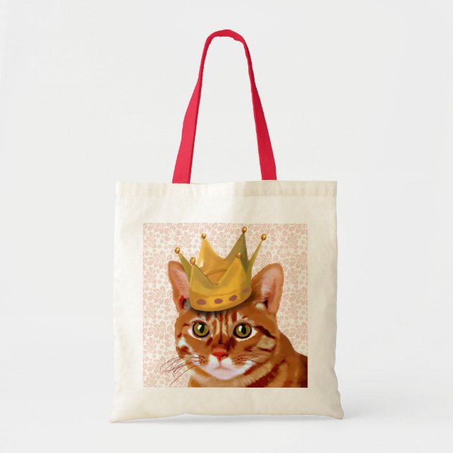 Bolso De Tela Gato de jengibre con retrato de corona (Frente)