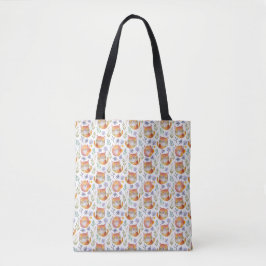 Bolso De Tela Gato de jengibre y flor Motif