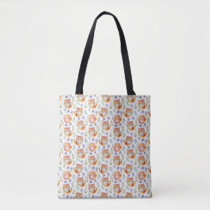 Bolso De Tela Gato de jengibre y flor Motif