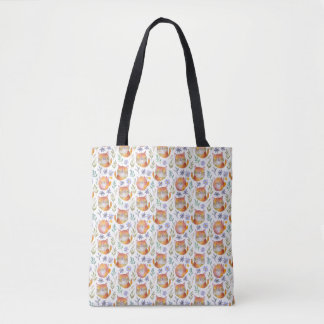 Bolso De Tela Gato de jengibre y flor Motif