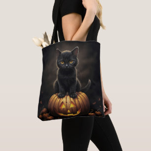 BOLSO DE TELA GATO DE KITTEN DE HALLOWEB DE COLOR NEGRO CON BOMB