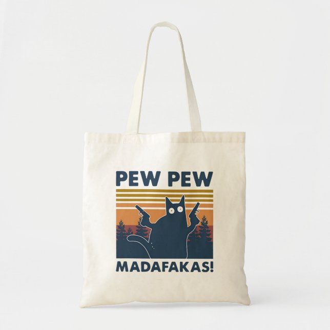Bolso De Tela Gato de la cosecha Pew Pew Madafakas (Frente)