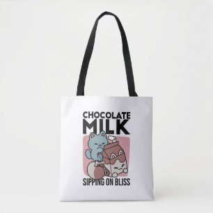 Bolso De Tela Gato de Leche Chocolate Kawaii – Bebida Acogedora