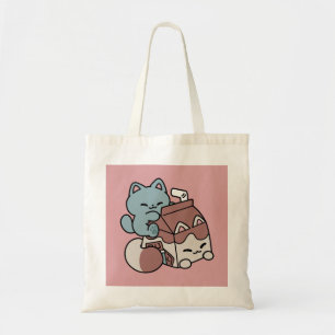 Bolso De Tela Gato de Leche Chocolate Kawaii – Bebida Acogedora