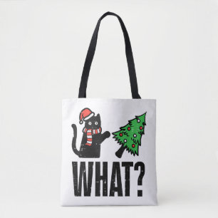 Bolso De Tela Gato de Navidad derribando árbol de Navidad Divert
