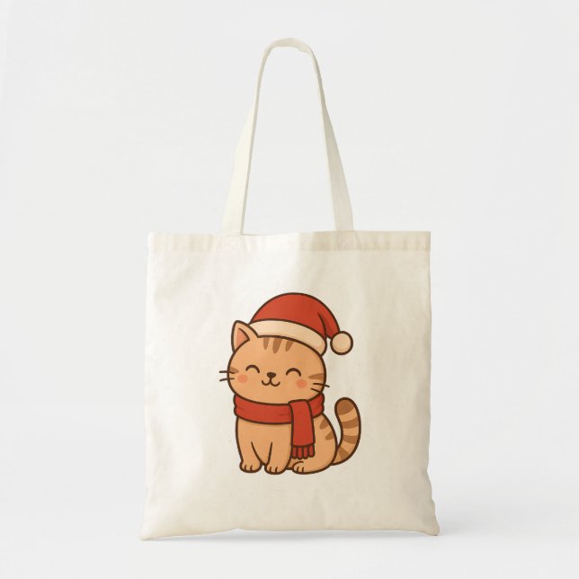 Bolso De Tela Gato de Navidad Kawaii con Bufanda (Frente)