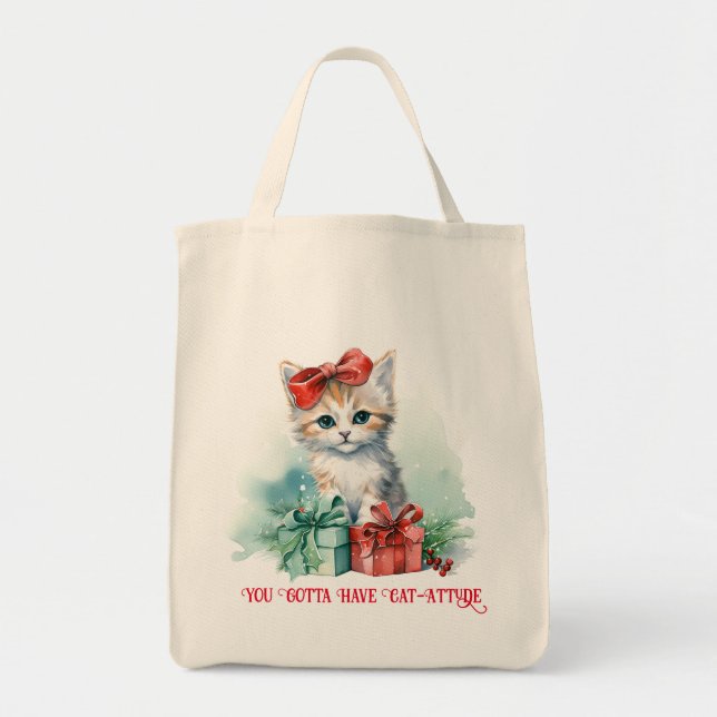 Bolso De Tela Gato de navidades (Frente)