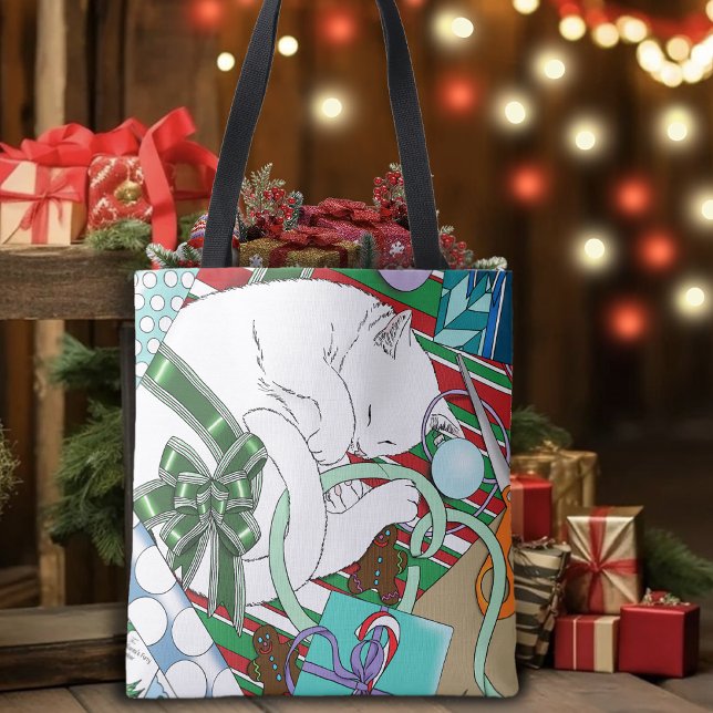 Bolso De Tela Gato de Navidades blancos (Subido por el creador)