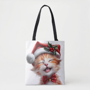 Bolso De Tela Gato de Navidades cortos con Santa Hat y Bow Tie