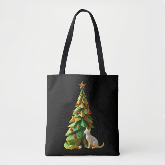 Bolso De Tela Gato de Navidades de papel (Anverso)