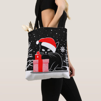 Bolso De Tela Gato de Navidades negros