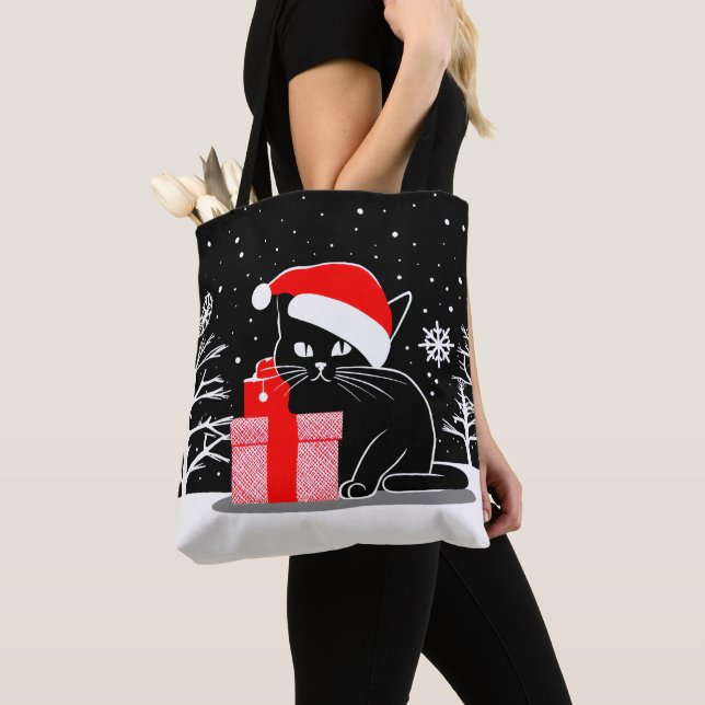 Bolso De Tela Gato de Navidades negros (Detalle)