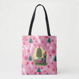 Bolso De Tela Gato de Navidades rosados