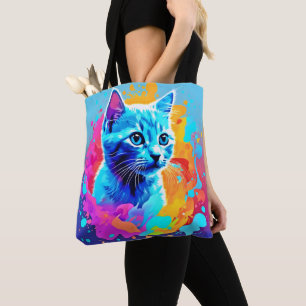 Bolso De Tela Gato de neón azul en bandeja