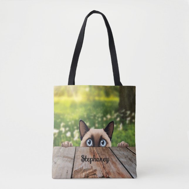 Bolso De Tela Gato de Peeking cutáneo siamés (Anverso)