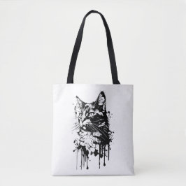 Bolso De Tela Gato de salpicaduras en blanco y negro