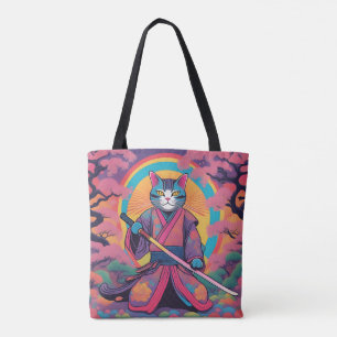 Bolso De Tela Gato de Samurai con un diseño de Katana