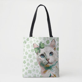 Bolso De Tela Gato de Shamrock con ojos azules