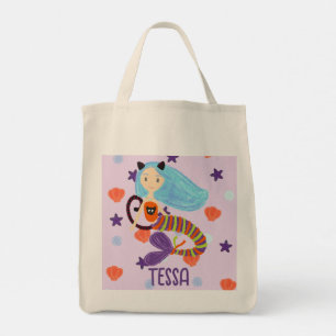Bolso De Tela Gato de sirena de Halloween Pastel personalizado
