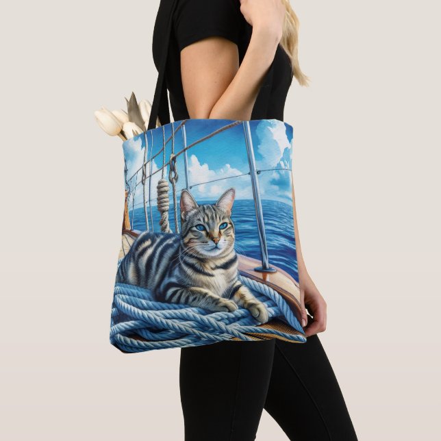 Bolso De Tela Gato De Tabby En Cuestas De Barco (Detalle)