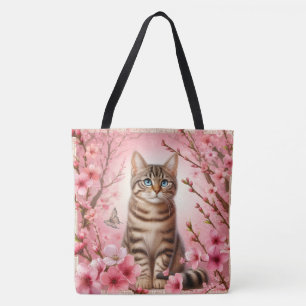 Bolso De Tela Gato de Tabby Gato Gatito japonés Flor de cerezo G