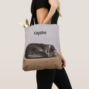 Bolso De Tela Gato de Tabby gris que duerme en la caja