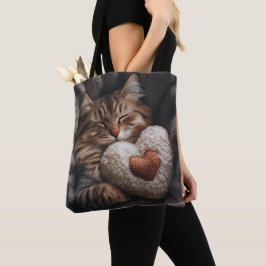 BOLSO DE TELA GATO DE TABBY MARRÓN DURMIENDO CON COLOR EN FORMA