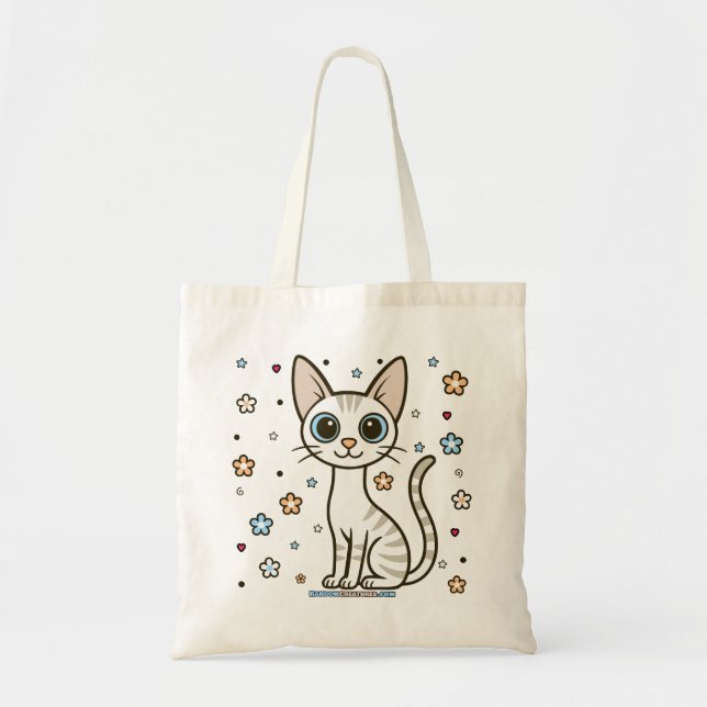 Bolso De Tela Gato de Tia Floral Tabby Terrible (Frente)