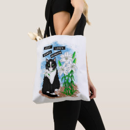 Bolso De Tela Gato de Tuxedo y Lilies | Oferta Inspiradora